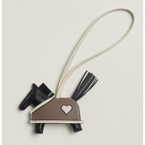 Hermes Horse Rodeo Robeo Coeur PM Heart Black Craie Etoupe Leather Bag Charm